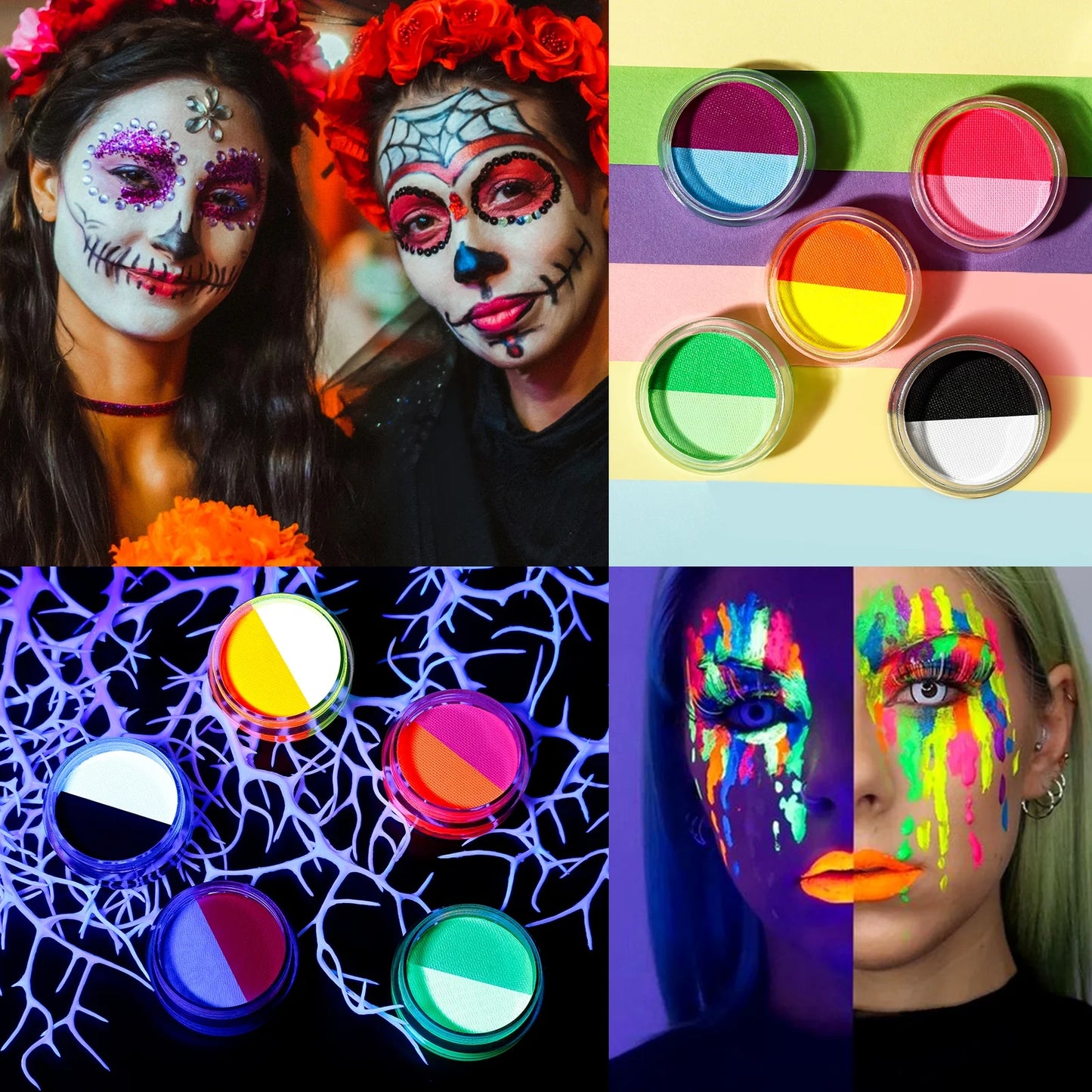 Luminous Based Face Body Painting Kit ,  Rainbow Water Activated Eyeliner 10 Shade, Colorful UV Glow Neon Cake Paint, Liquid Eyes Liner Set