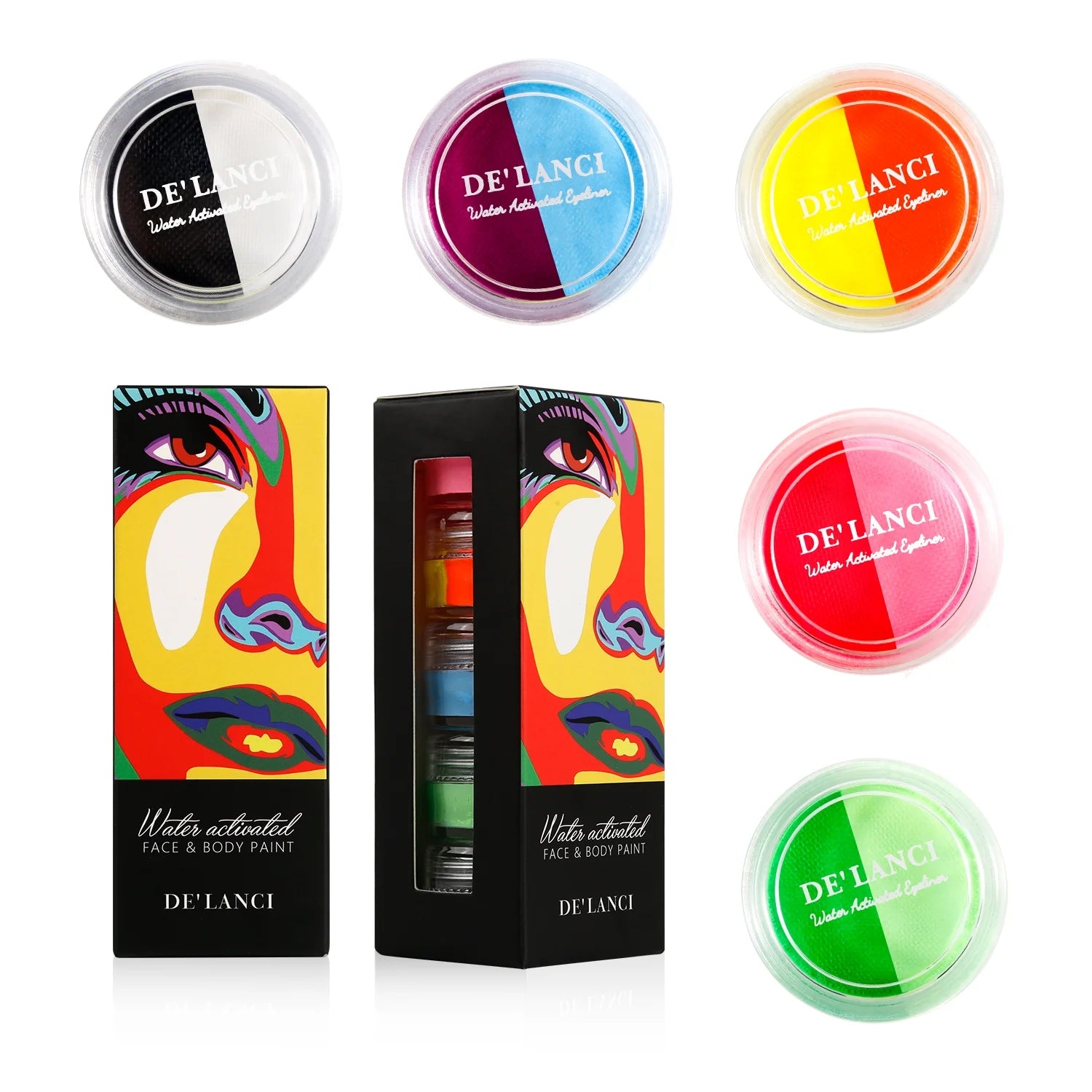 Luminous Based Face Body Painting Kit ,  Rainbow Water Activated Eyeliner 10 Shade, Colorful UV Glow Neon Cake Paint, Liquid Eyes Liner Set